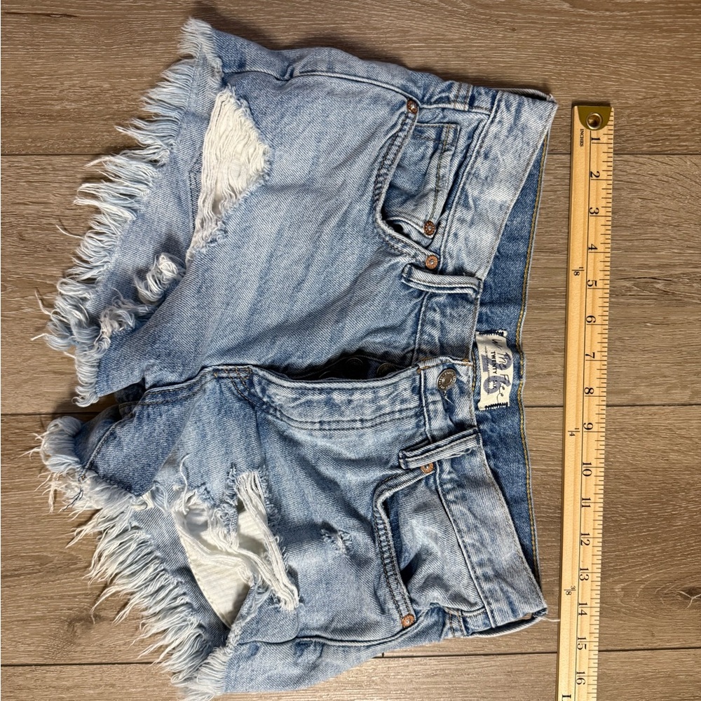 Free People Light Blue Distressed Jean Shorts - Picture 6 of 6